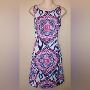 Vince Camuto Womens Patterned Shift Dress Geometric Floral Sleeveless size 8